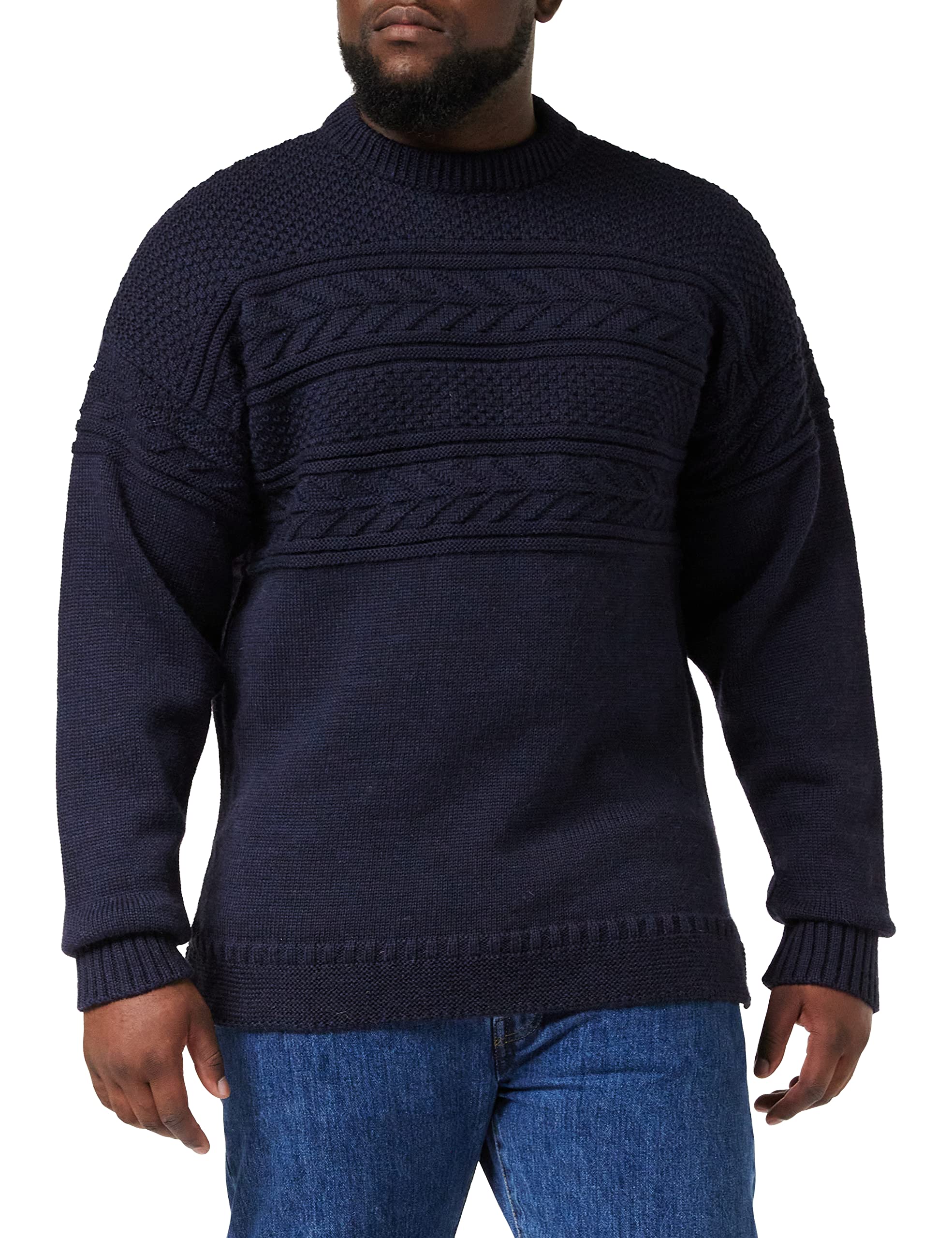 Crew Neck Guernsey Sweater, Navy, XXL