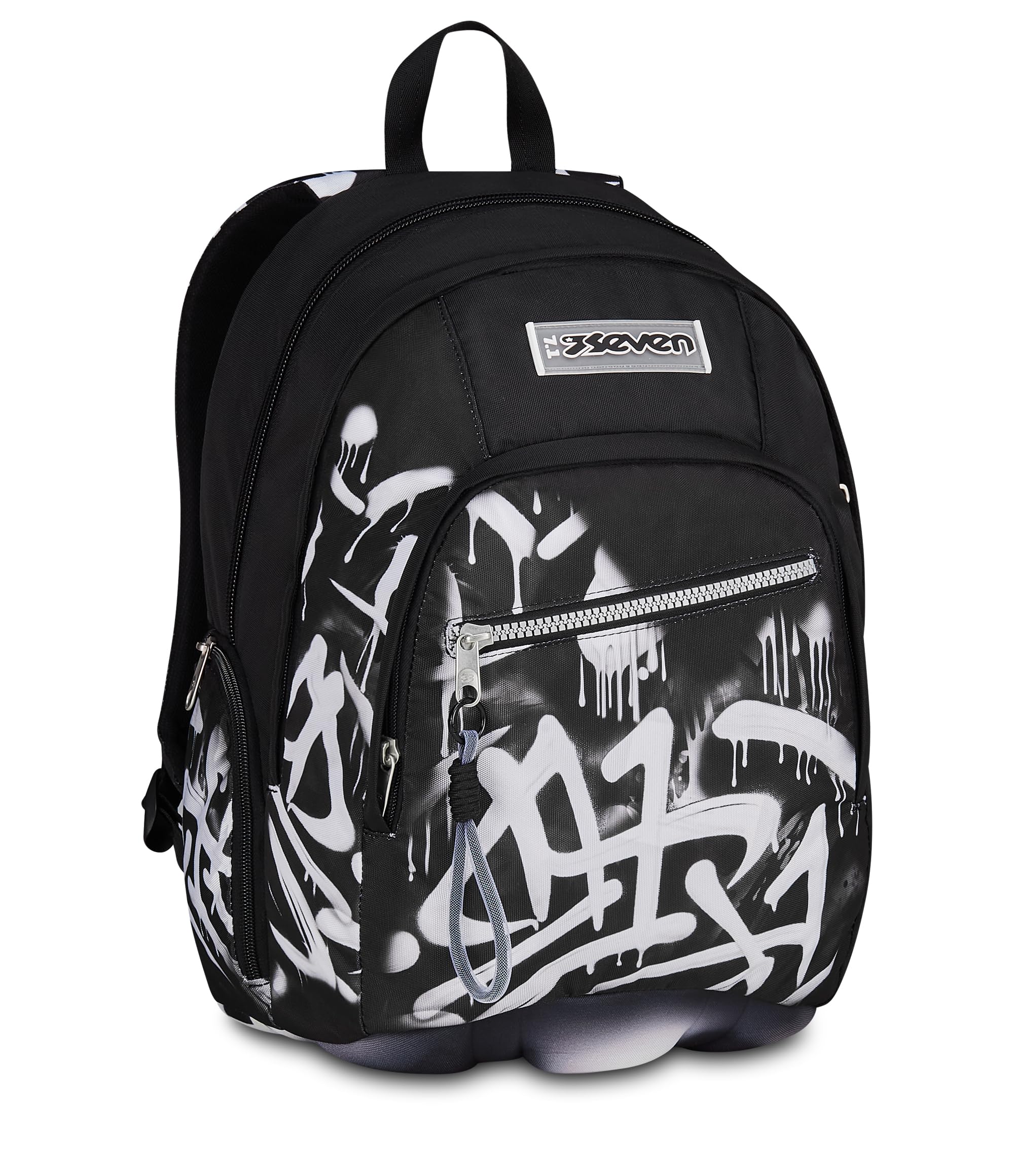Seven Zaino Scuola Dual GOLDEN PAINT, Doppio Scomparto, Nero, 32 L, Multifunzione, Tasca attrezzata, Tasca laterale porta borraccia, Scomparto porta pc, Scuola media e superiore, Bambini, Ragazzi