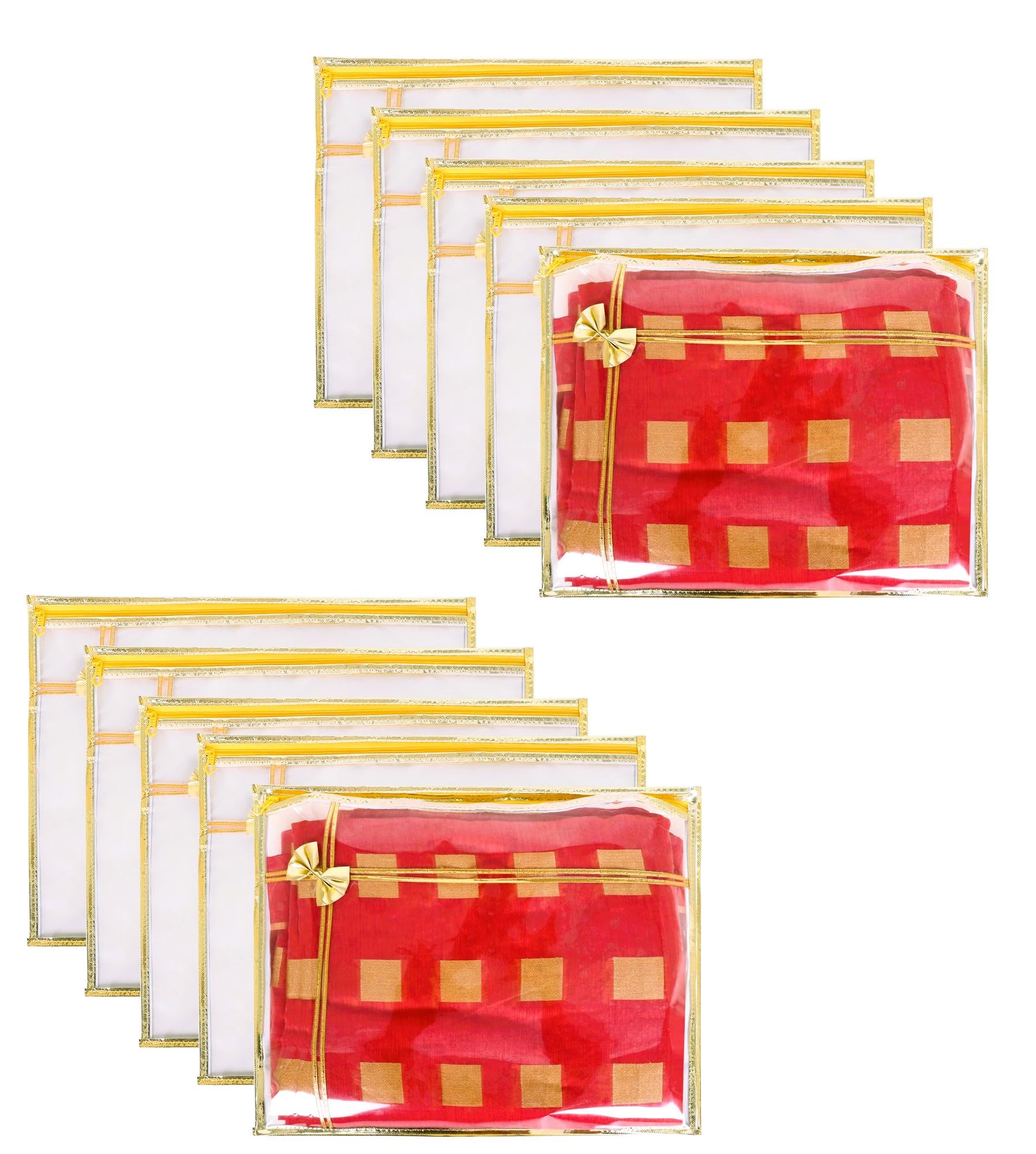 FLY LYF Plastic Single Saree Covers With Zip Transparent Suit Saree Packing Cover,Wardrobe Organizer For Clothes Storage Bags (10),2 X 43 X 37 cm