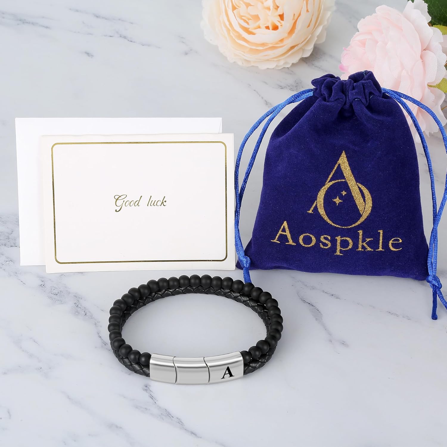 Initial Letter Leather Bracelet for Men, Black Alphabet Leather Bracelet with Clasp, to My Man Bracelet Jewelry Gifts for Dad Husband Brother Boyfriend Son Grandpa - Image 6