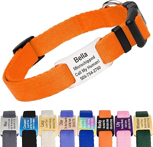 Miniatura 18 de GoTags - Collar con placa de identificación personalizable, reflectante y ajustable para perro, placa de identificación de acero inoxidable grabada