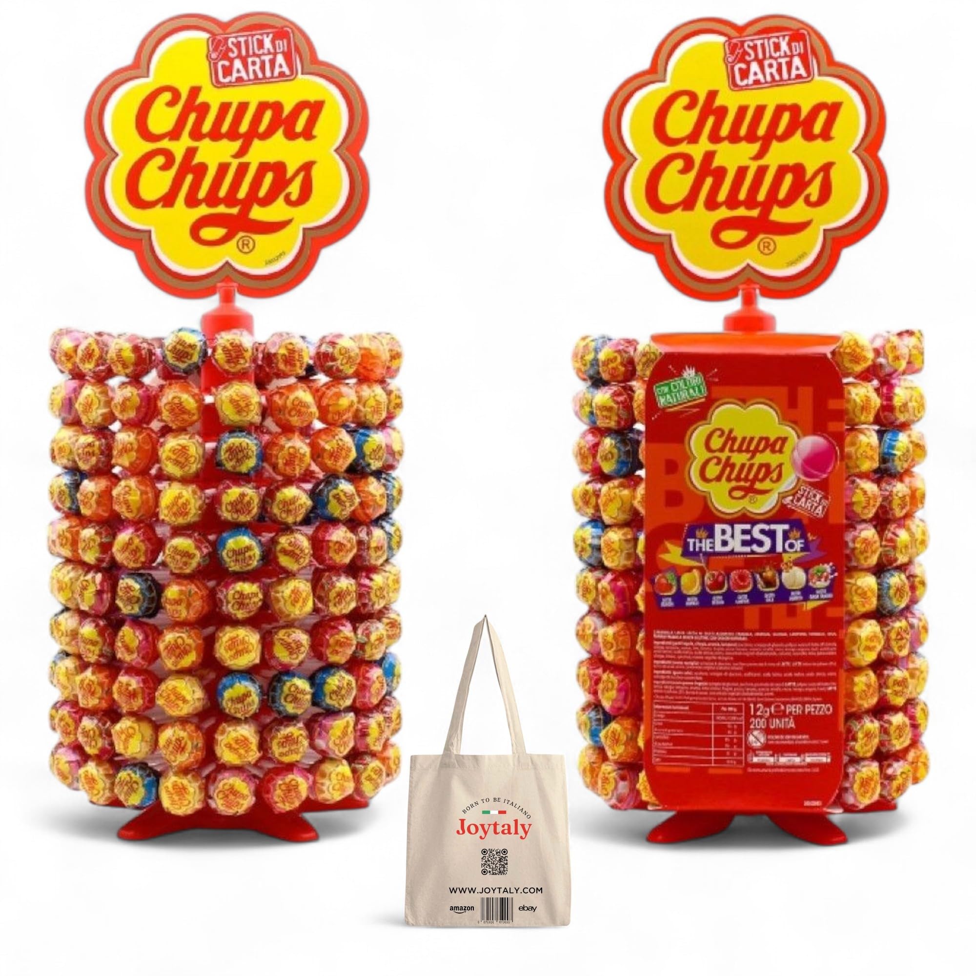 Lollipops Los mejores 2 x 200 caramelos con soporte para fiestas y golosinas, fresa ChupaChup, naranja, cereza, frambuesa, cola, vainilla y más+bolsa JOYTALY