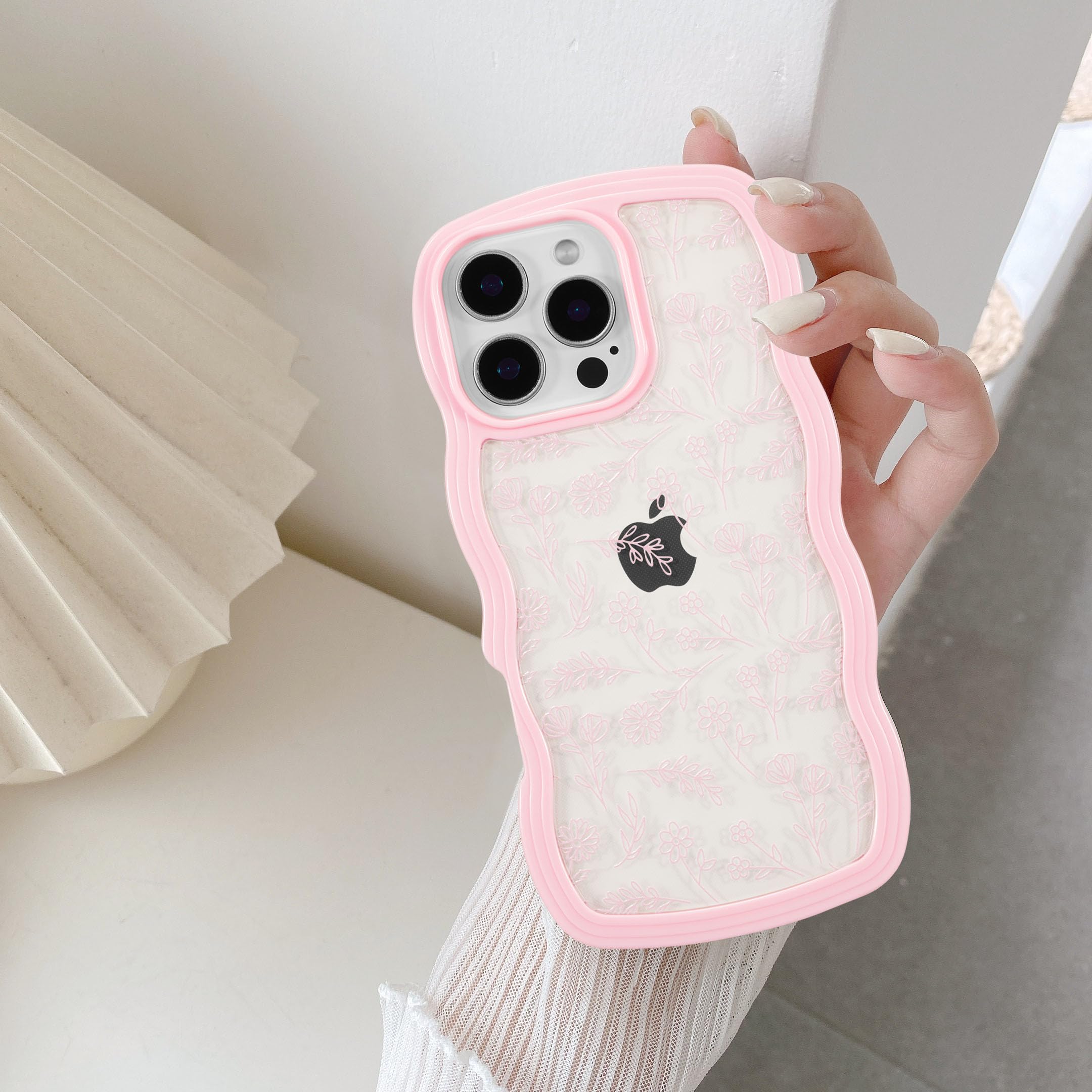 QLTYPRI Compatible with iPhone 16 Case, Cute Curly Wave Frame Clear Case for Girls Women, Transparent Soft Silicone TPU Bumper Shockproof Protective Cover for iPhone 16 - Pink — view 45