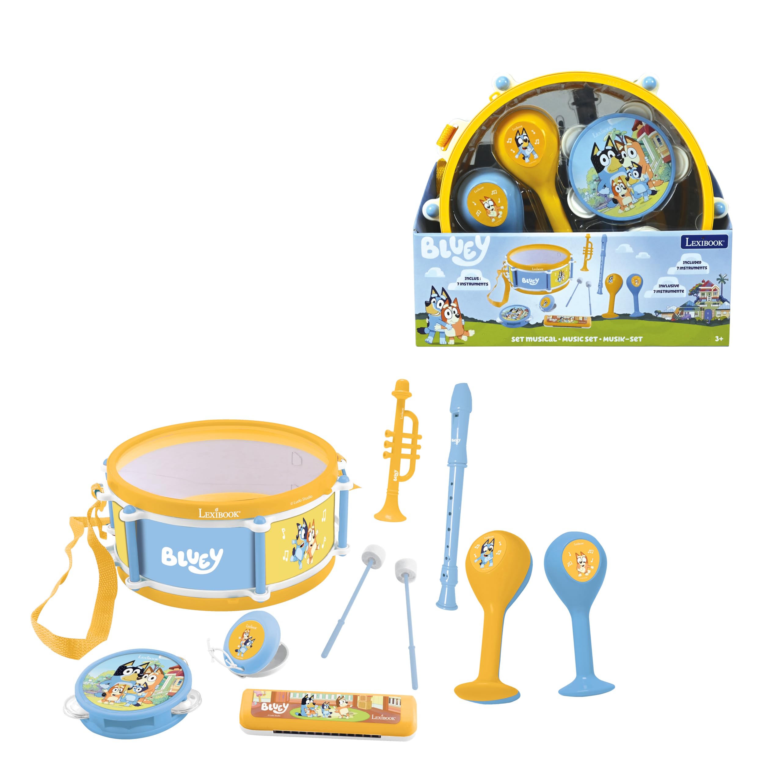 Lexibook, Bluey, Set Musical 7pcs Bluey, Azul Amarillo, K360BYLXB