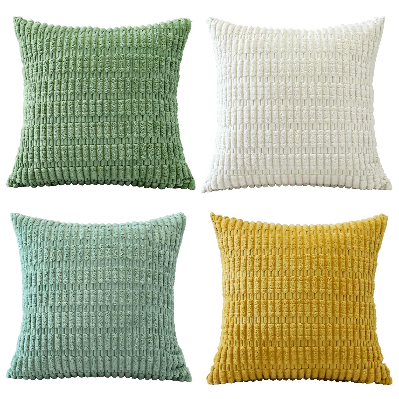 Sungeek Set of 4 Soft Corduroy Decorative Cushion Covers 50x50cm Square Striped Throw Pillow Covers for Sofa Couch Living Room Patio Farmhouse Boho Home Decor Pillowcases