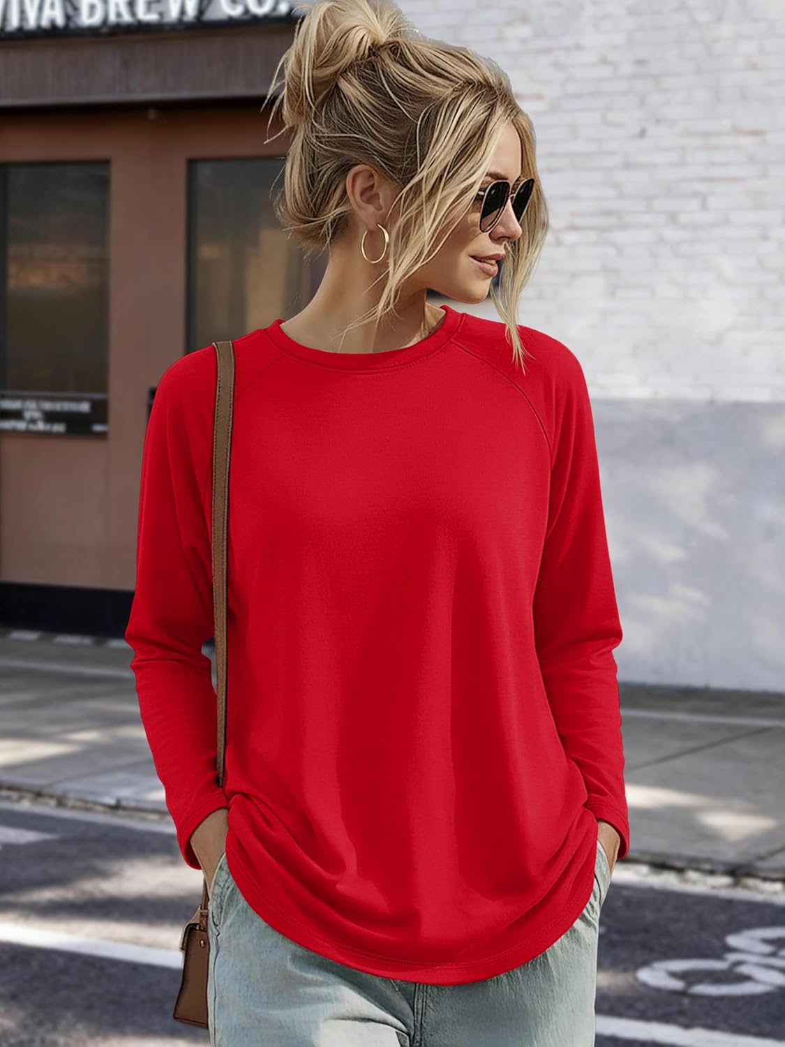 YUCOLEN Women’s Long Sleeve T Shirts Casual Loose Fit Layering Tops 2026 Trendy Raglan Sleeve Crew Neck Tees Basic Clothes - Image 3