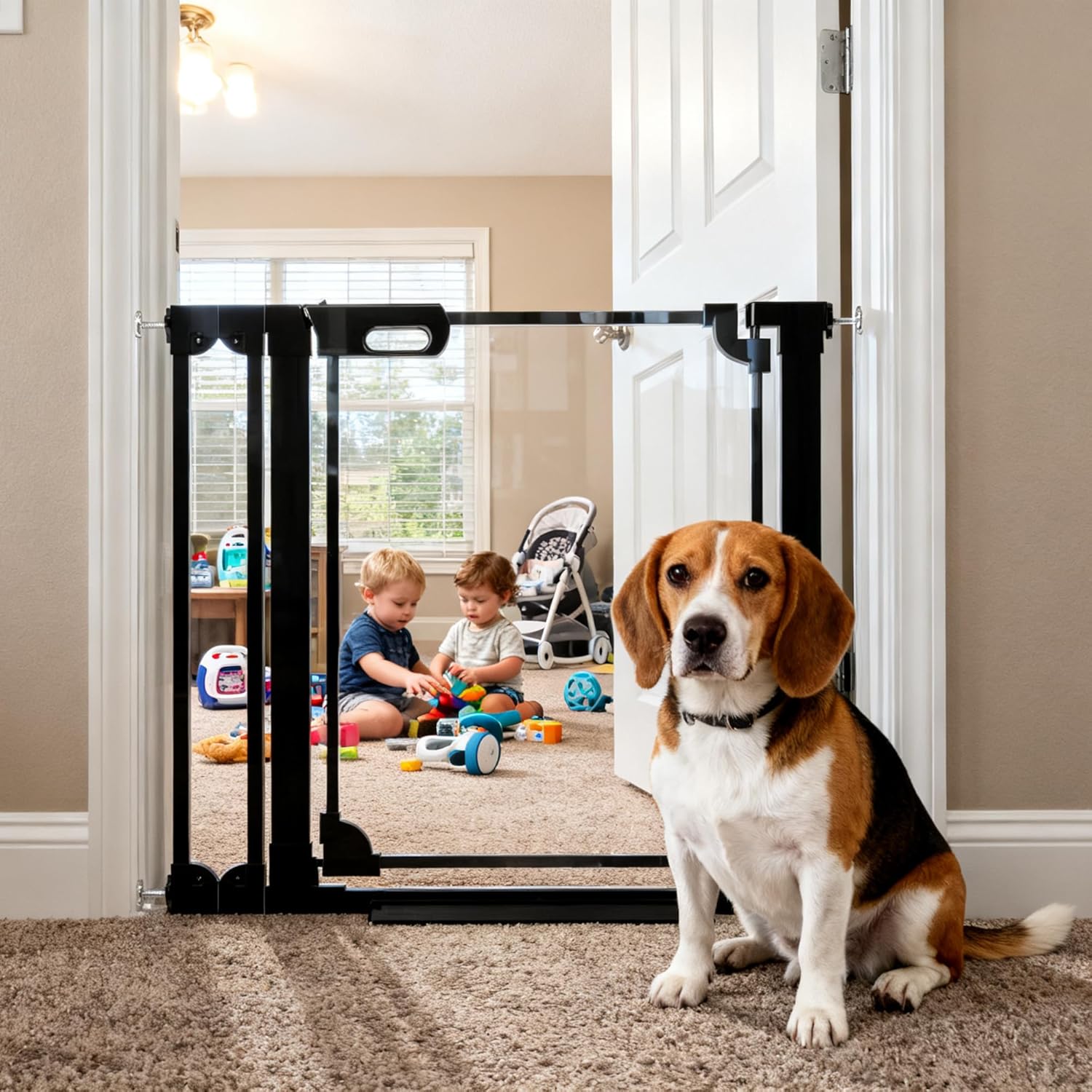 30.7" Tall Clear Acrylic Baby Gate 29.5"-37.8" Wide Pressure Mounted Clear Dog Gate Indoor - No Drill Auto Close, Walk Through Baby Gates for Stair & Doorways & Hallway