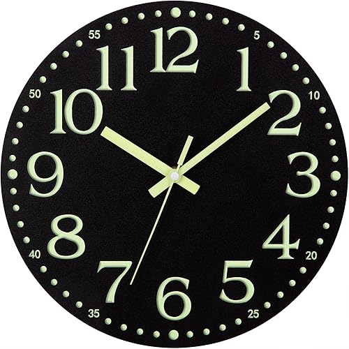 Miniatura 2 de Warminn Reloj de pared  Reloj de pared de 12 pulgadas que brilla en la oscuridad, funciona con pilas, reloj de pared silencioso de madera negra, sin