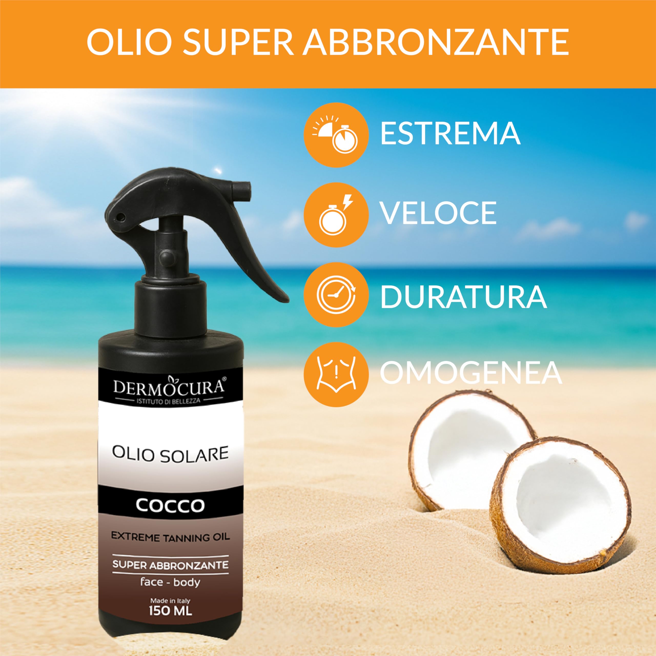 Dermocura Olio Super Abbronzante Corpo Estremo al Cocco, Spray Idroante per Abbronzatura Intensa e Lunga Durata - 150 ml