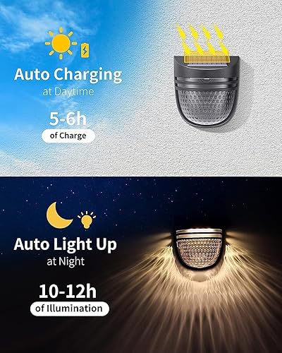 Miniatura 3 de Luces solares para valla al aire libre, paquete de 6 luces solares para terraza, luces solares de pared con 2 modos, luces solares para valla de