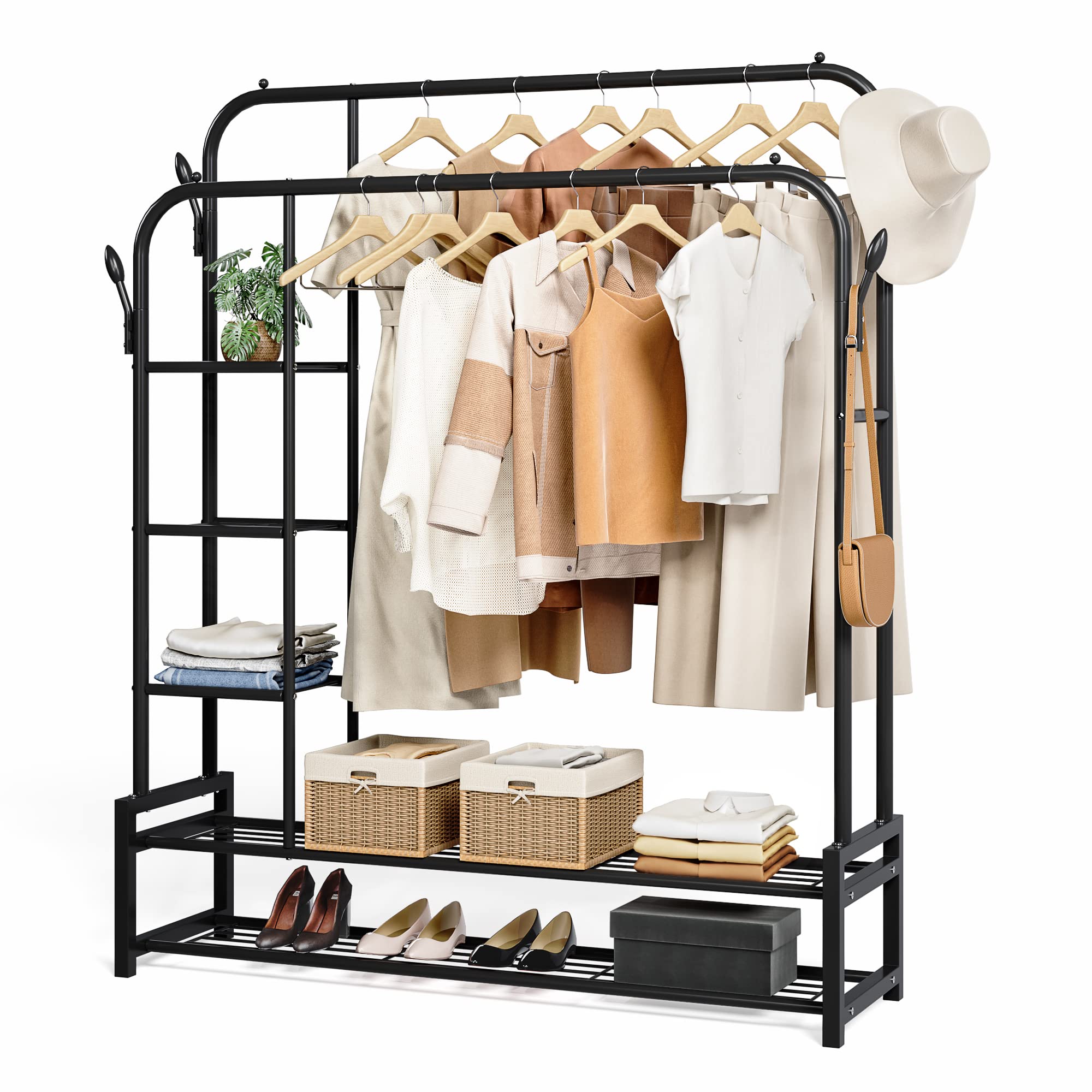 JOISCOPE Double Rods Portable Garment Rack for Hanging clothes, Space Saving Clothing Rack