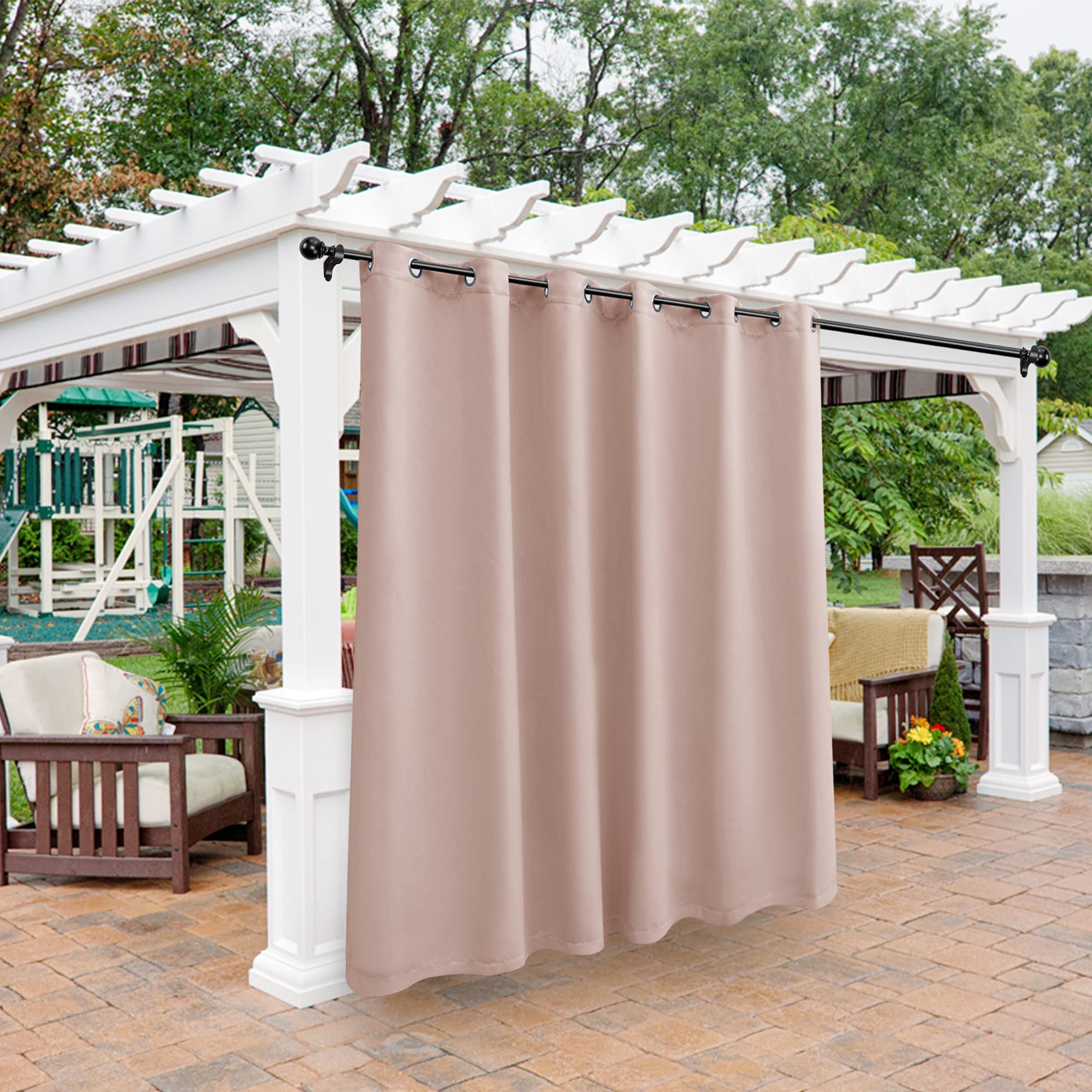 BONZER Waterproof Indoor/Outdoor Curtains for Patio - Thermal Insulated, Sunlight Blocking Grommet Blackout Curtains for Bedroom, Porch, Living Room, Pergola, Cabana, 1 Panel, 100W x 84L inch, Blush — image 1
