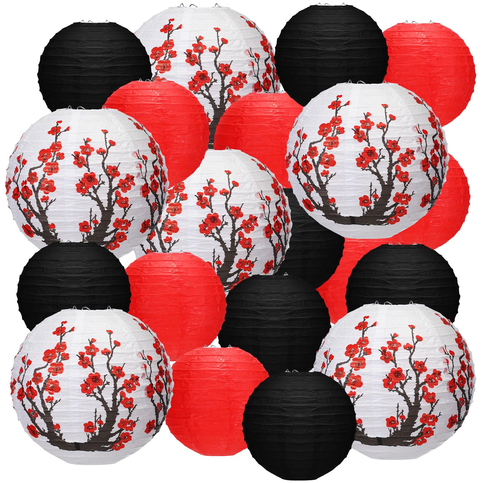 Mudder 20 Pieces Chinese Japanese Paper Lanterns, Cherry Flowers Paper Lanterns for Hibachi Birthday Party Asia Home Restaurant Wedding Home Decor(Red