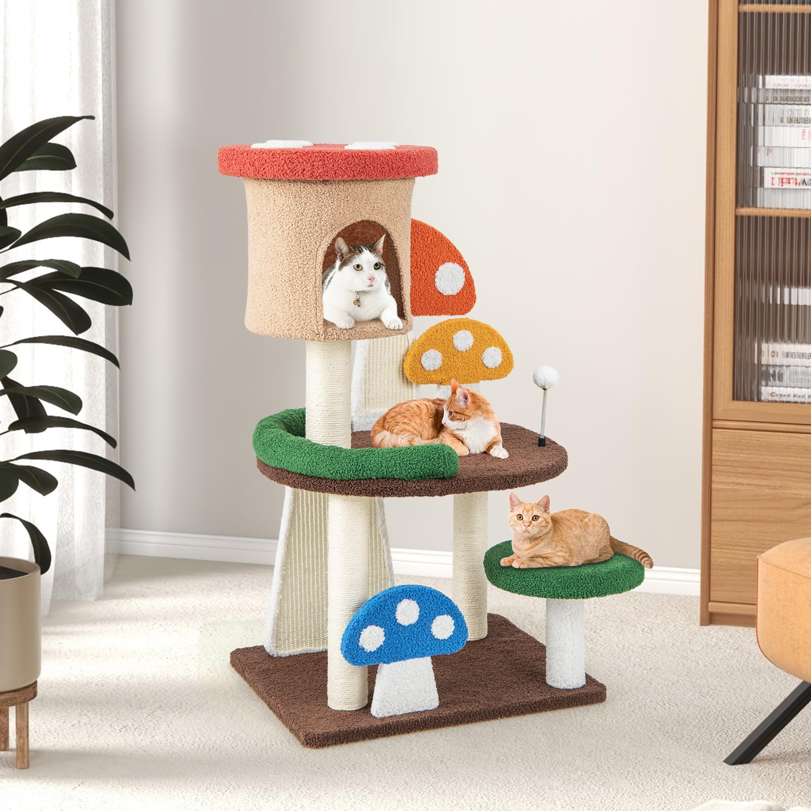 GYMAX Albero Tiragraffi per Gatti a Forma di Fungo, Centro Attività per Gattini (59 x 48 x 102 cm)