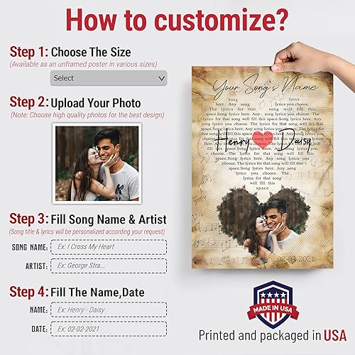 Miniatura 2 de H-DEWALL Letras de canciones personalizadas, lienzo enmarcado, regalos románticos para él, artista de canción, póster musical personalizado, regalos