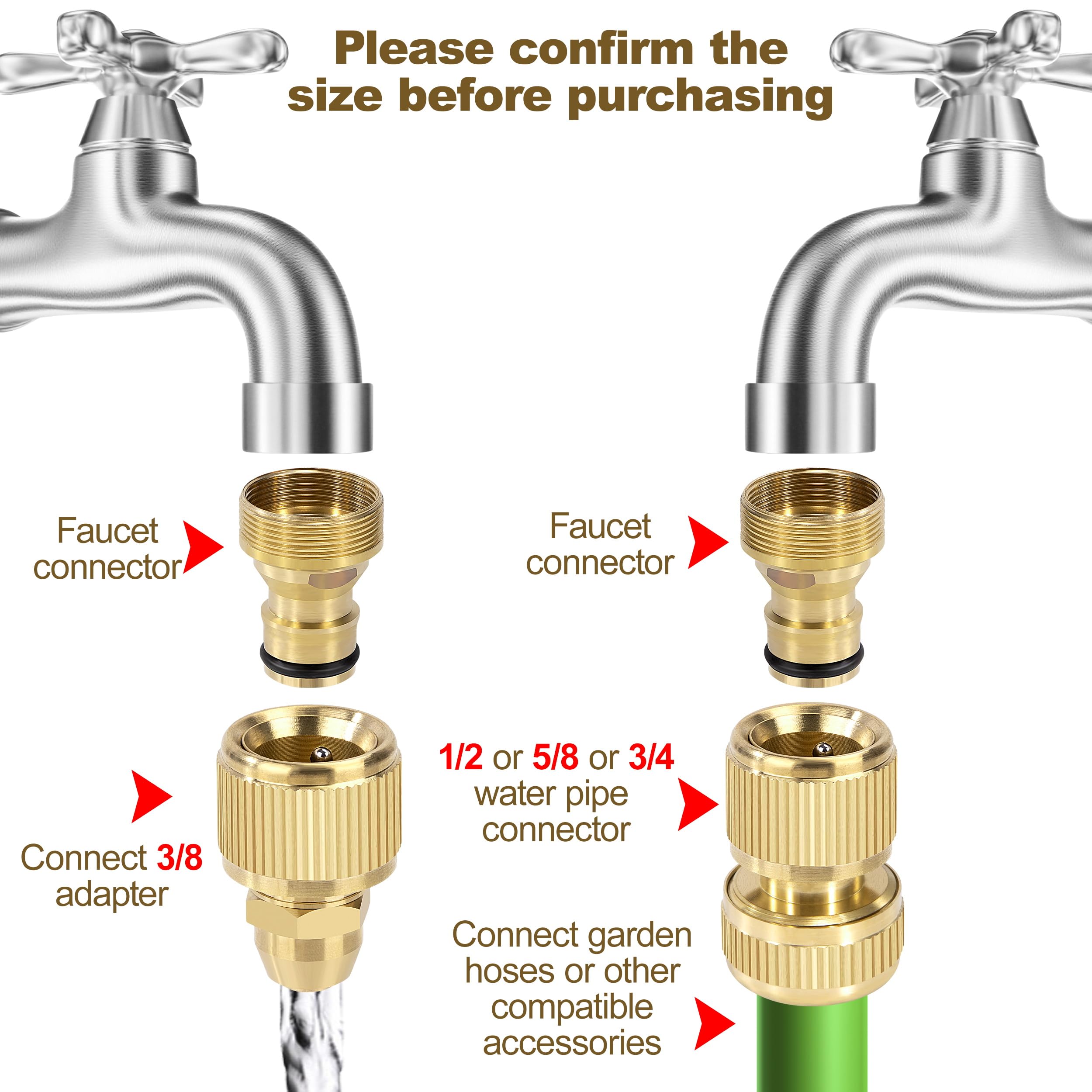 Raccords Rapides Pour Tuyau D'arrosage - Lot De 3 Pièces Laiton, 1/2" Et 3/4", étanches - Pour Robinet, Jardin, Laveuse