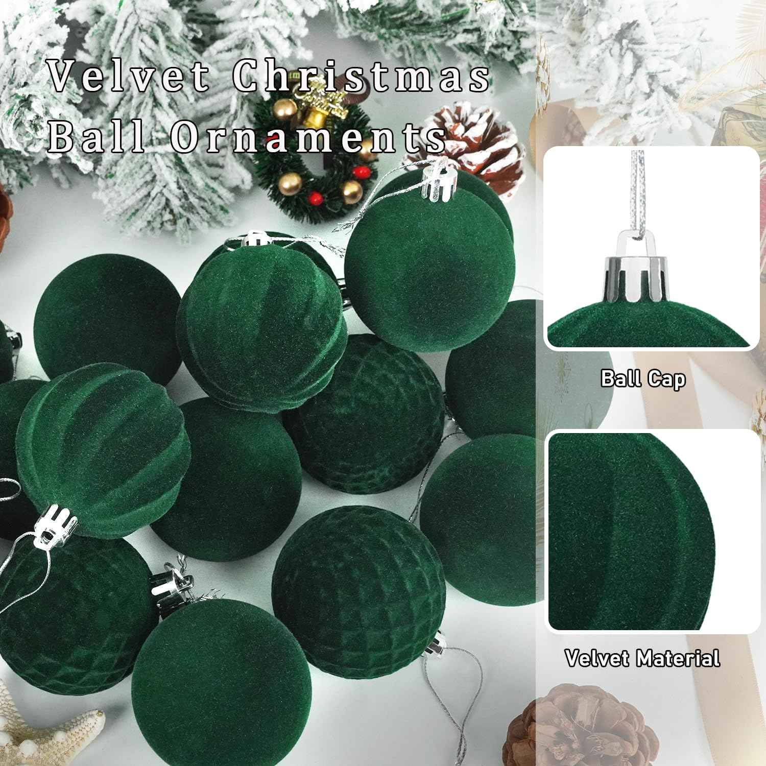 Miaikoe 16 Pcs Velvet Christmas Balls Hanging Ornaments Set - Image 4