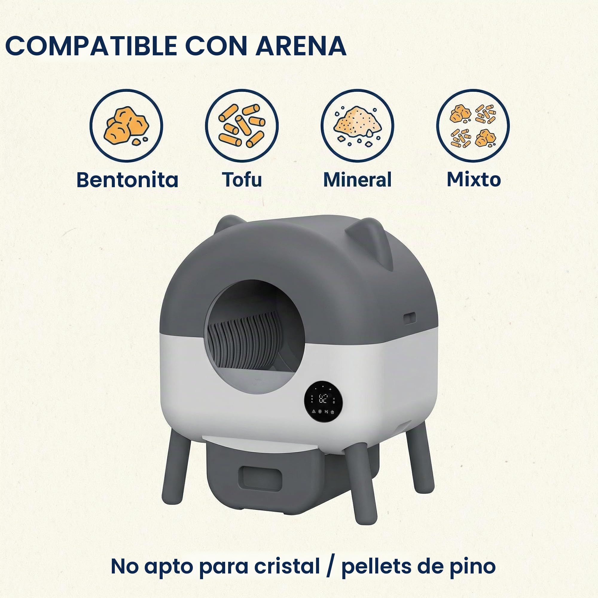 Garvee Arenero para Gatos con autolimpieza de 76 l, Inodoro para Gatos XXL, con sensores Inteligentes de Seguridad, Control por aplicación, antiolor, iluminación LED Nocturna, Ideal para Varios Gatos