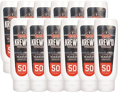 Ergodyne KREW'D 6351 Loción de protección solar, amplio espectro, SPF 50, 8 onzas, paquete de 12