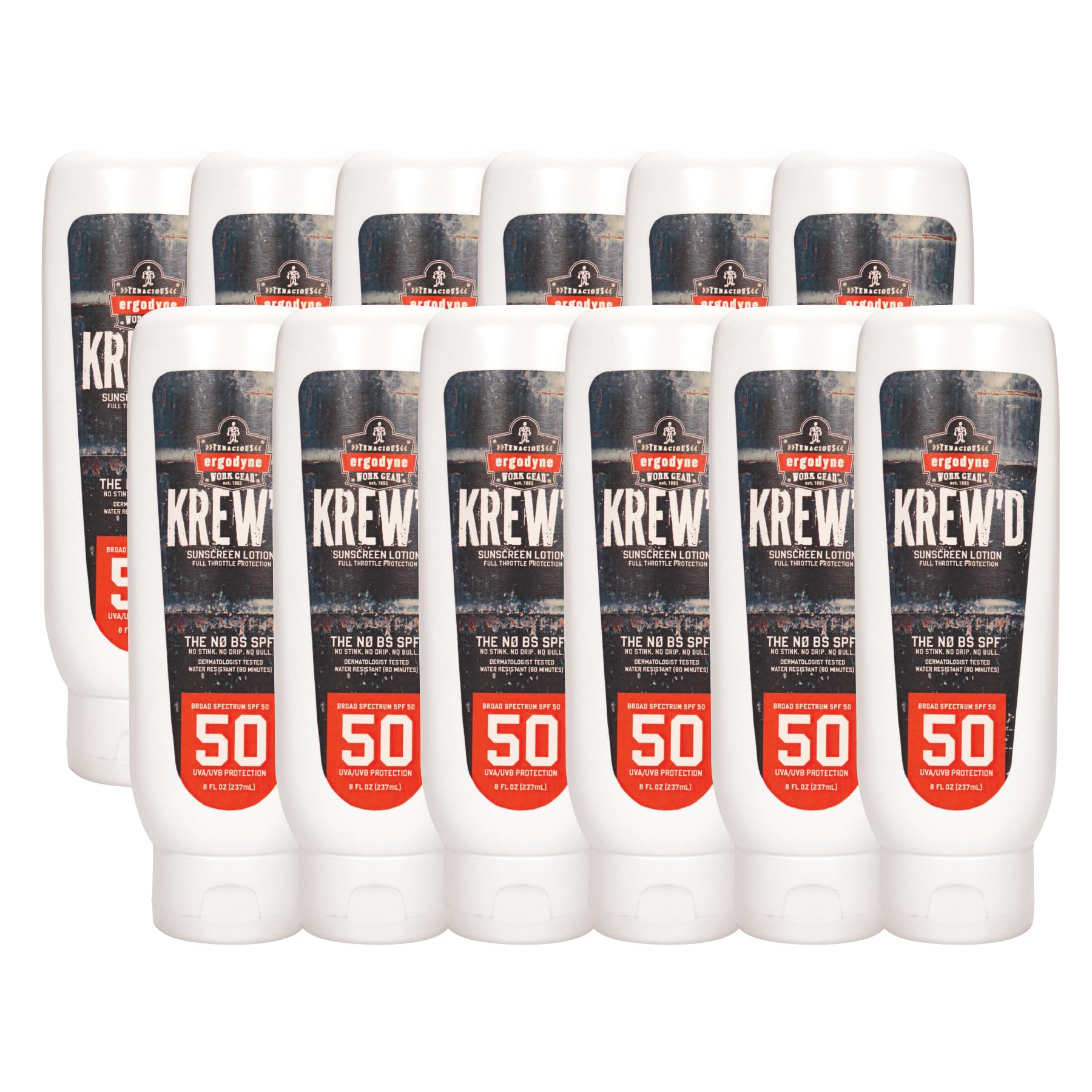Ergodyne KREW'D 6351 Lot de 12 lotions solaires à large spectre, SPF 50, 236,8 g