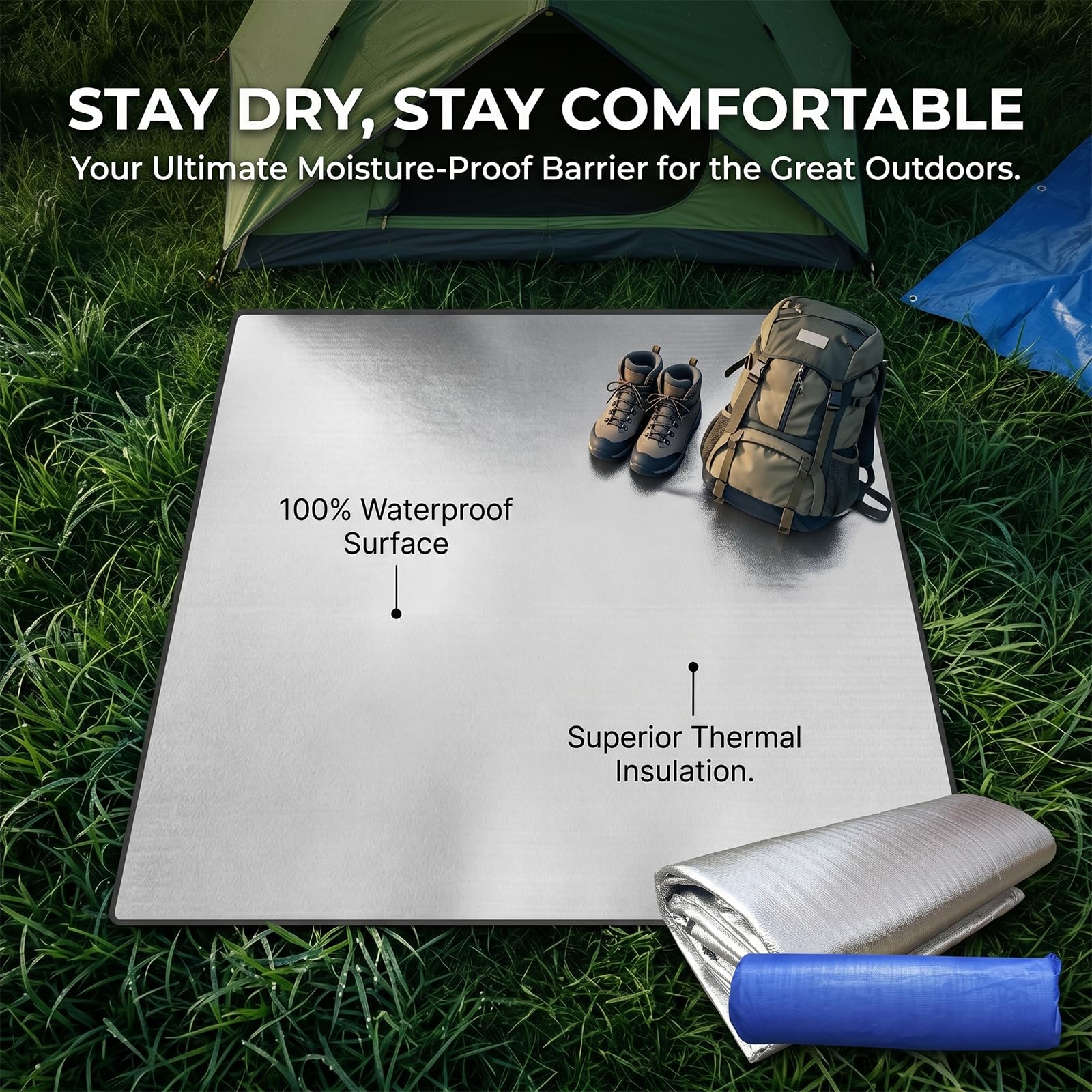Alu Isomatte Schaummatten, 200x200cm Isoliermatte Faltbare Isolierdecke Zeltmatte Bodenmatte Thermomatte Schlafmatte für Camping Thermodecke Matte aus Aluminiumfolie
