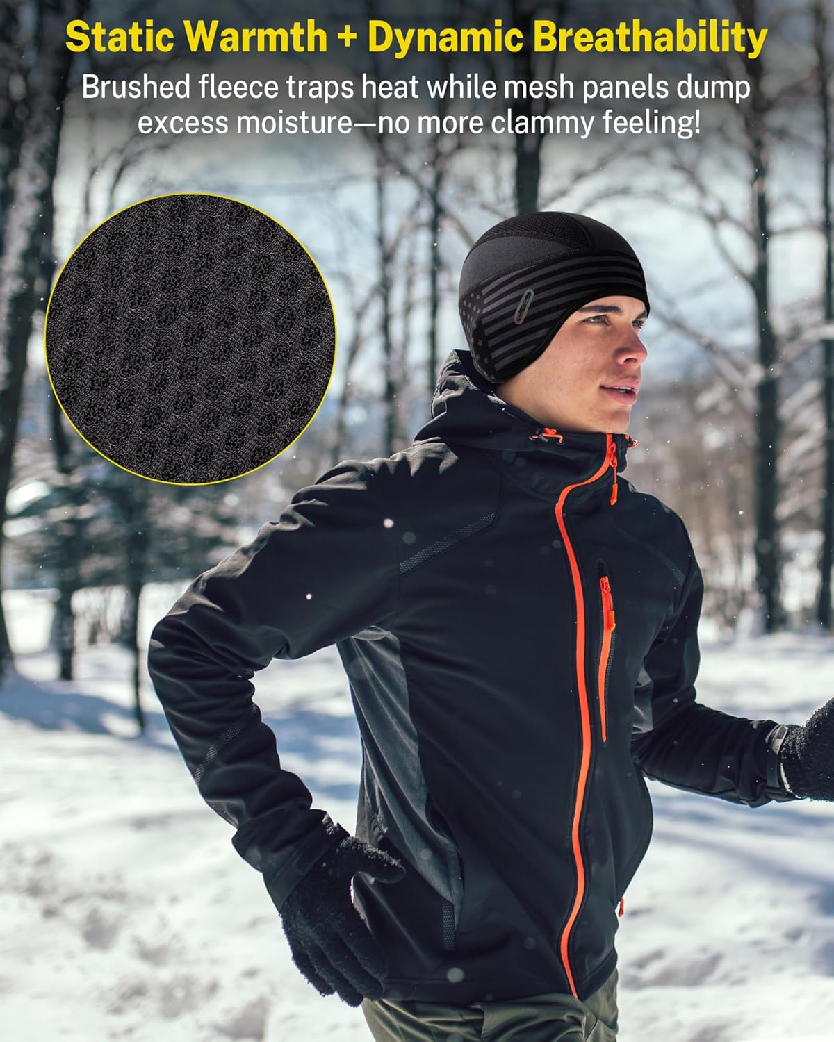 GXCROR Winter Helmet Liner Skull Cap, Fleece Lined Warm Cycling Cap with Glasses Holes, Thermal Hat Beanie for Men Women - Image 4