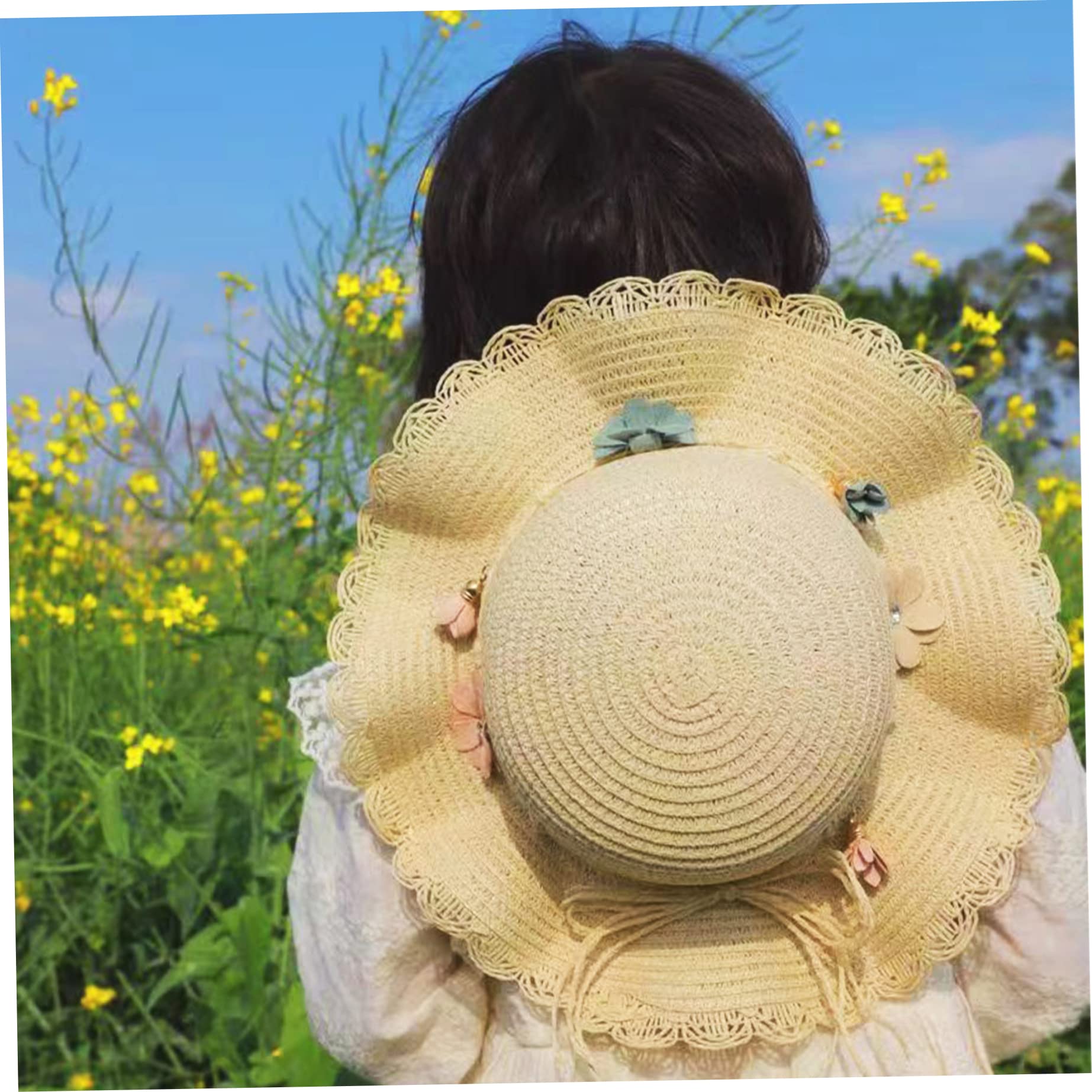 Cappelli da sole per ragazze Cappello da spiaggia estivo Cappello di paglia con fiori Visiera parasole per bambini Vacanze all'aperto Beige ..