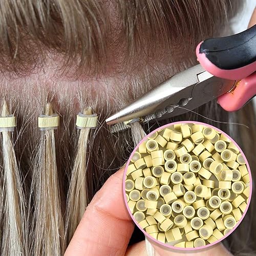Miniatura 2 de Cuentas de micro enlace de 0.197 in para extensiones de cabello, 500 cuentas forradas de silicona para anillos de micro eslabones humanos,