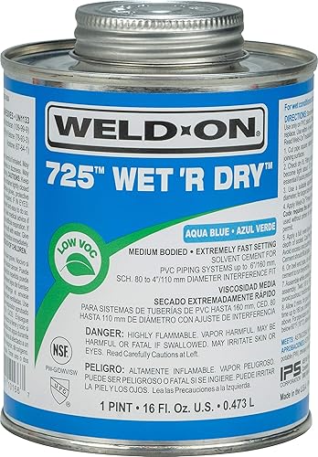 Miniatura 10 de Weld-On 10850 725 Wet R Dry - Cemento de PVC industrial profesional de cuerpo medio extremadamente rápido y bajo contenido de COV azul aguamarina 14