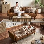 mopio Aaron Couch, Small Futon Sofa Bed, Sleeper Sofa, Mid Century Modern Futon Couch, Couches for Living Room, Bedroom (Light Gray Fabric)