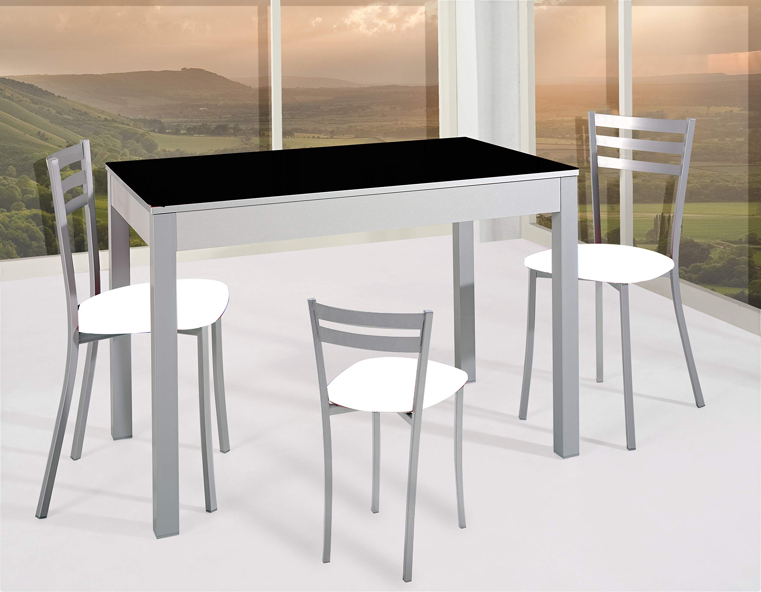 ASTIMESA Due sgabelli da cucina con schienale a strisce in metallo finta pelle beige, altezza della seduta: 45 cm (tavolo)