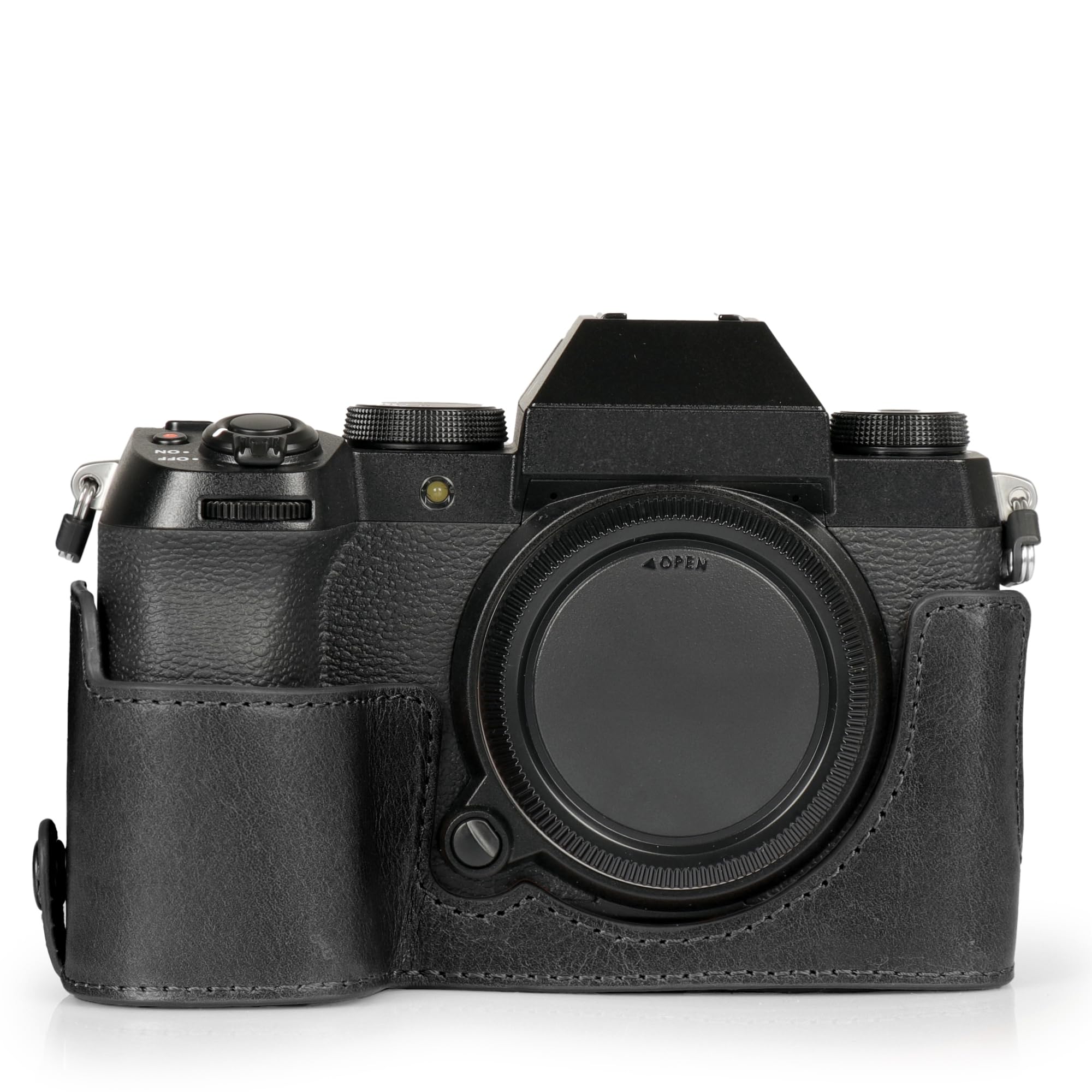 MegaGear - Etui na Aparat Fotograficzny z Prawdziwej Skóry do Fujifilm X-S20 - Stylowa i Ochronna Torba Cyfrowa - Czarny, przypadkowy