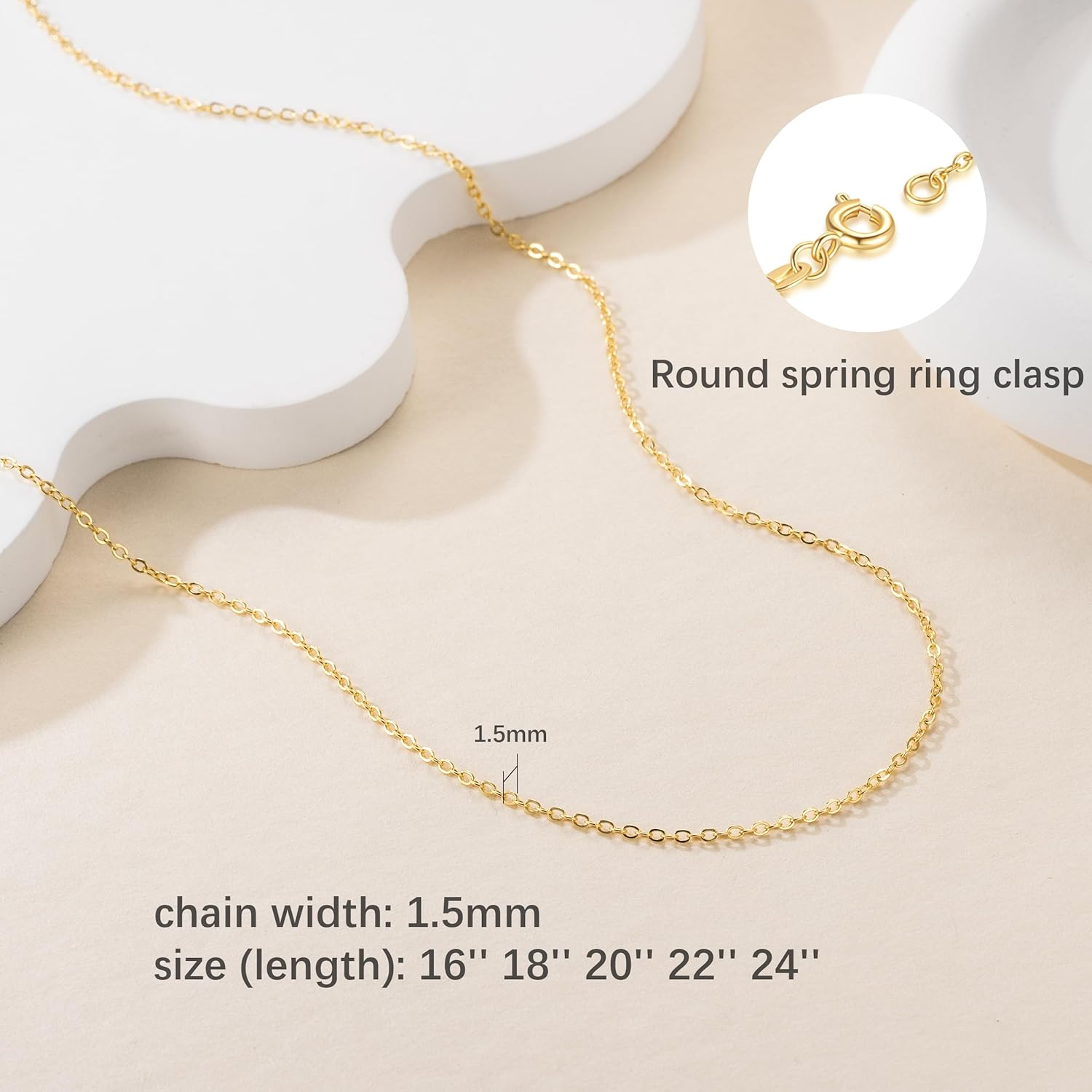 Gold Necklace for Women 1.5mm Wide 14K Thin Gold Chain Dainty Necklace for Women Elegance and Simplicity Cable Chain Thin Necklaces Chains 16,18,20,22,24in - Image 2