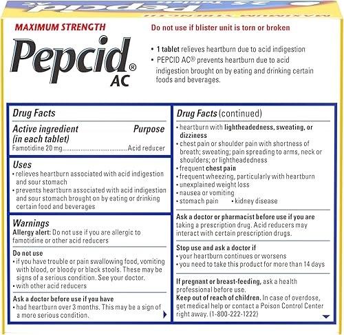 Miniatura 9 de Pepcid Fuerza máxima de CA 20 mg de famotidina para prevenir y aliviar la acidez estomacal 25 unidades