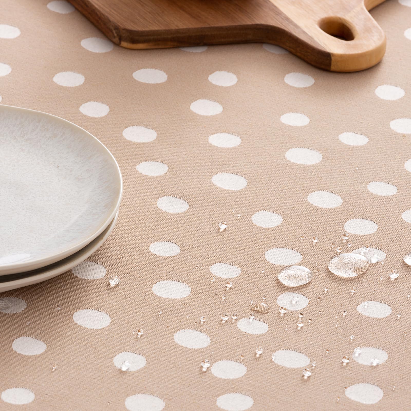 GAMUSI Stain Resistant Tablecloth Square Table Small Dots Smooth Jacquard Waterproof 140 x 140 cm, Touch Fabric, Taupe Colour - Image 2