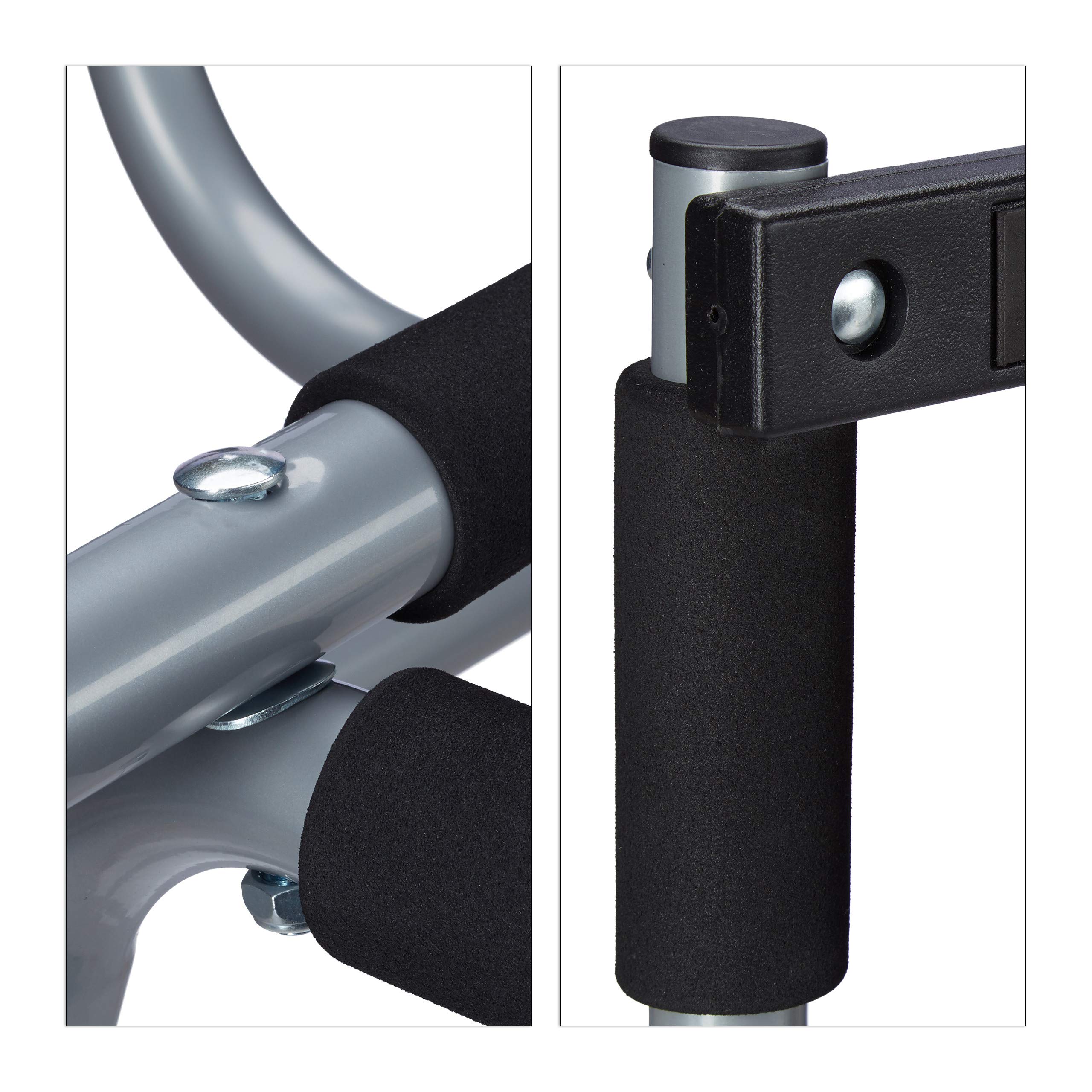 Relaxdays Sbarra Porta, 2 Pezzi, 100 x 92 x 52 cm (a x l x p), Manico Imbottito, Senza Viti, Home Trainer, Argento/Nero