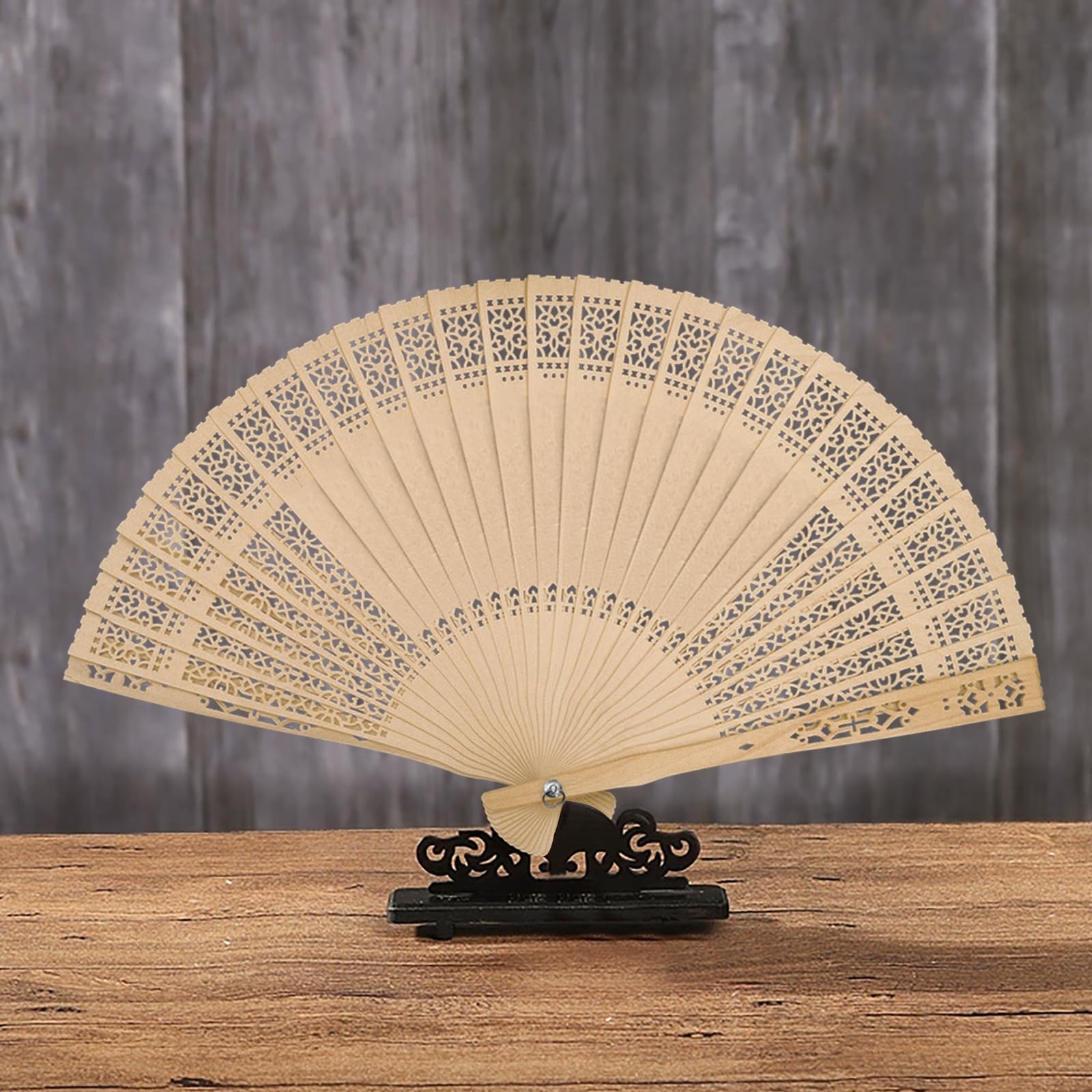 KIPTVO 2PCS Hand Fan Folding, Wooden Hand Fan, Wooden Fans Handheld, Wedding Hand Fans, Handheld Hollow Fan - Image 4