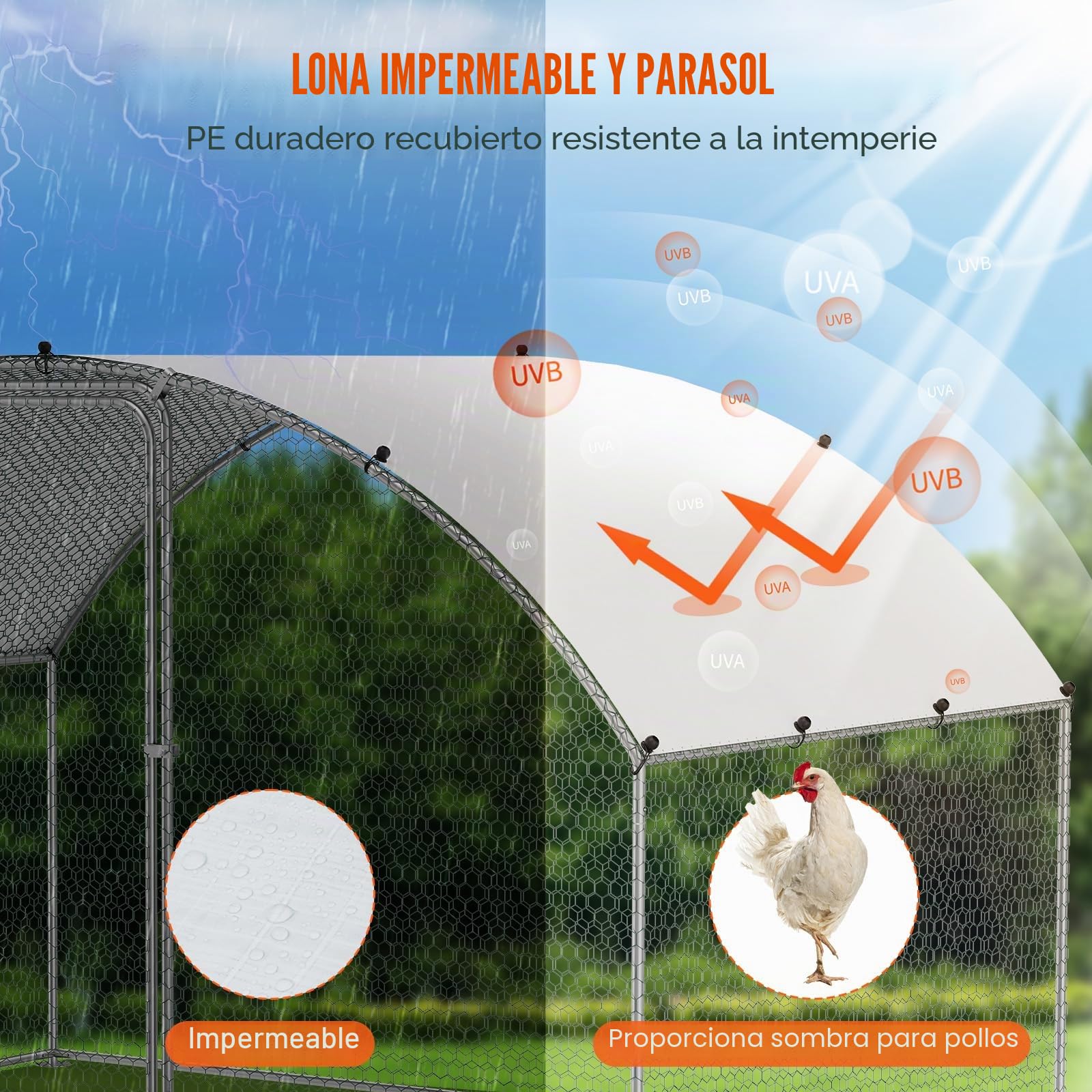 VEVOR Gallinero 3 x 1,97 x 1,99 m con Cubierta Impermeable, Corral para Patio con Techo y Cerradura de Seguridad para Exteriores y Patio Trasero, Granja, Jaula para Conejos