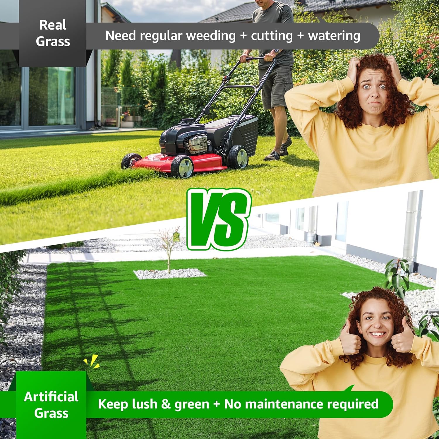 Artificial Turf Grass Outdoor Indoor 3ft x 5ft, Fake Grass Synthetic Realistic Turf Rug Carpet with Drainage Holes for Garden Lawn Landscape Balcony Patio Decoration, Pet Friendly Grass Mat - Image 5