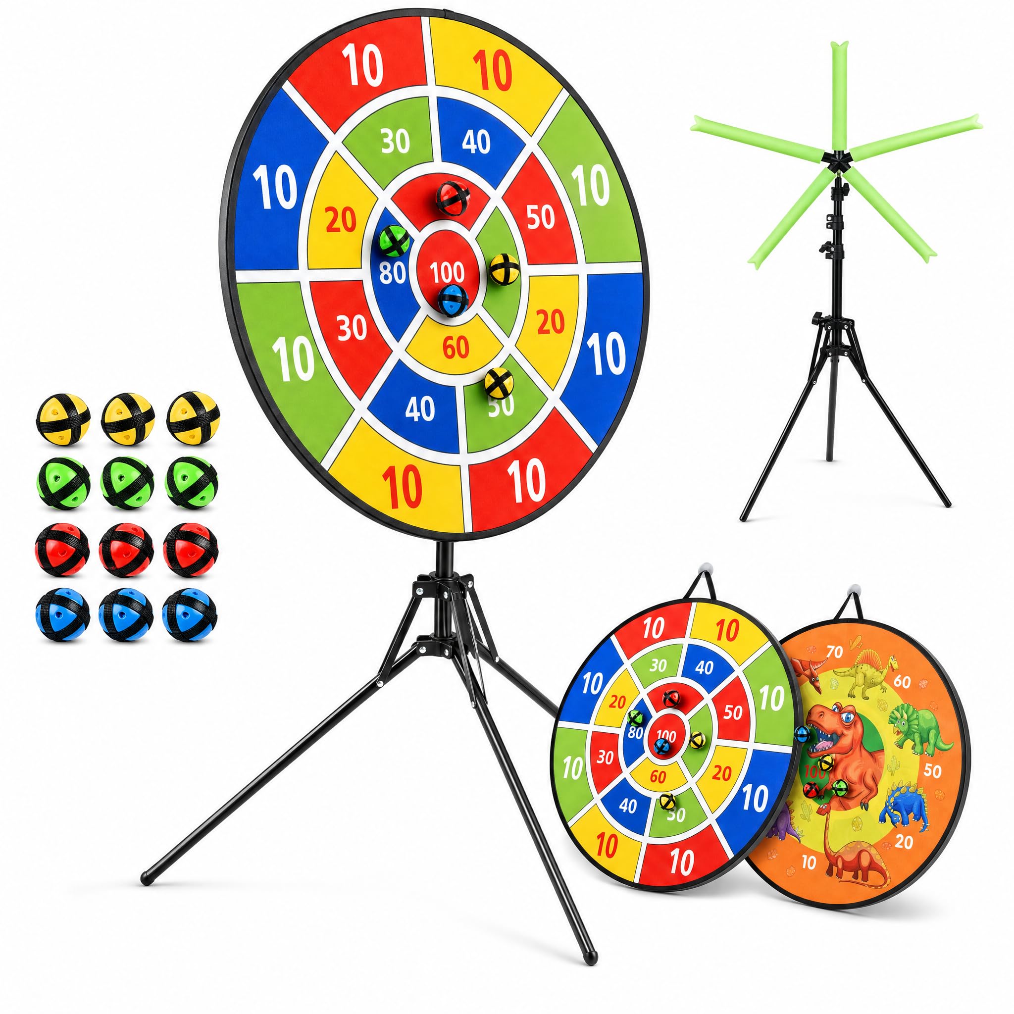Kids Dart Board Set with Tripod Stand, Double-Sided Velcro Dartboard with 12 Sticky Balls, Indoor Outdoor Family Game, Safe Dart Toys for Kids 3+ Years Old, Birthday Party Gift for Boys Girls
