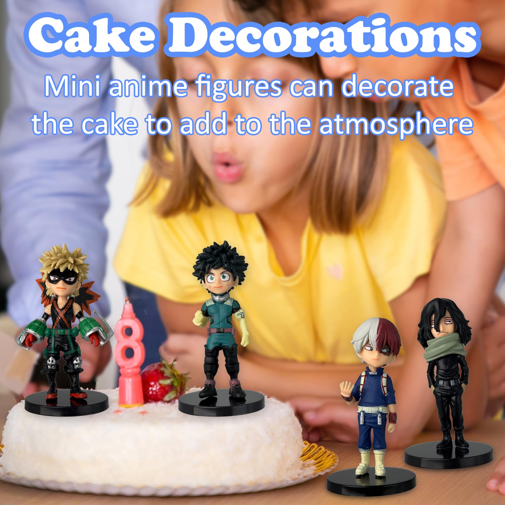 Gensly 9 Pcs Anime Mini Figures with Base MHA Character Series Set Izuku Midoriya,Bakugou Katsuki,Ochaco,Uraraka Collection Model for Fans - Image 4