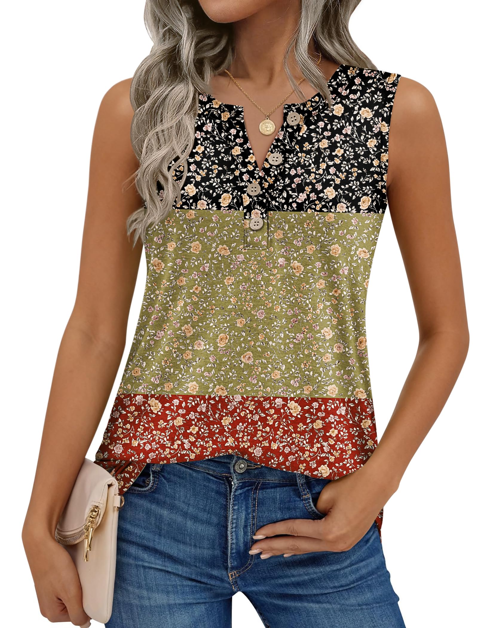 Zeagoo Womens Tank Tops Summer Sleeveless Tops Loose Button Henley Shirts Crew Neck Dress Casual 2026 Clothes