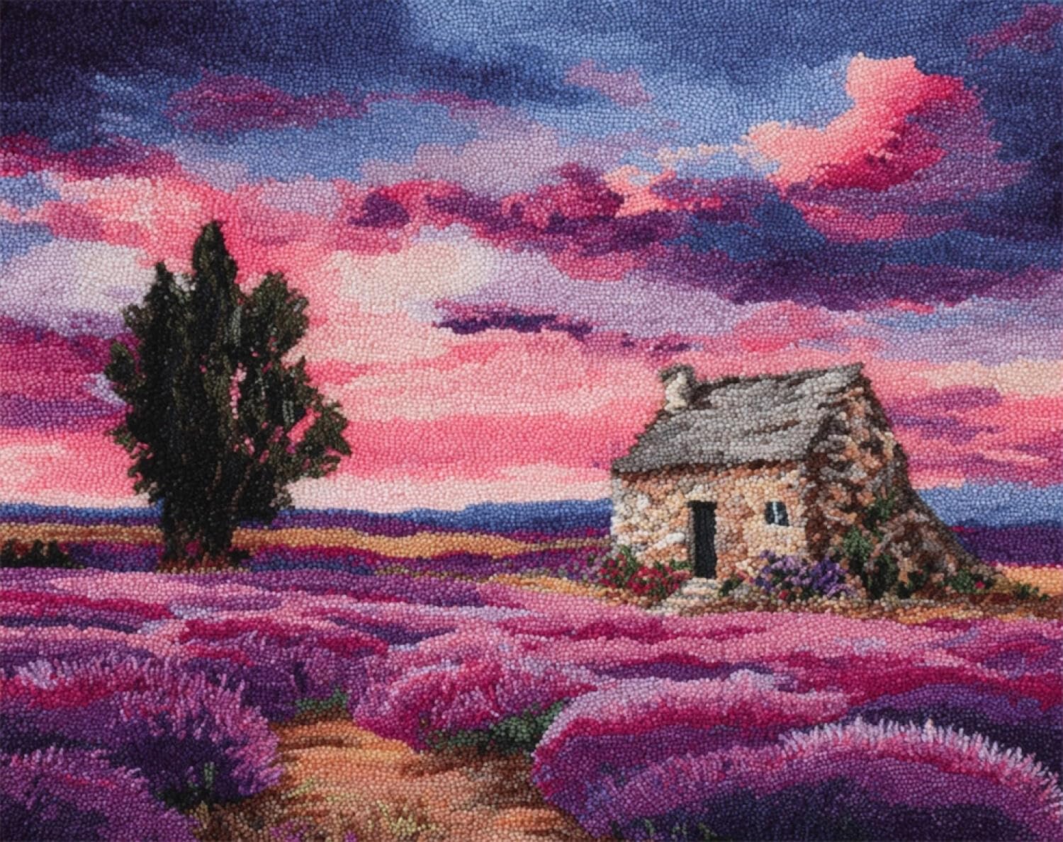 Henypt DIY Latch Hook Rug Kit Lavender Fields 80x115cm