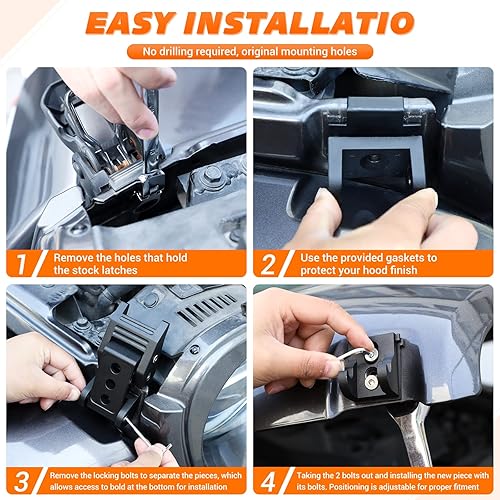 Miniatura 4 de RT-TCZ Para Wrangler Hood Latch Lock Lock Catch, Cierres de aluminio para Jeep Wrangler 2007-2017 JK JKU 2018+ JL JLU 2020+ Gladiator JT Negro