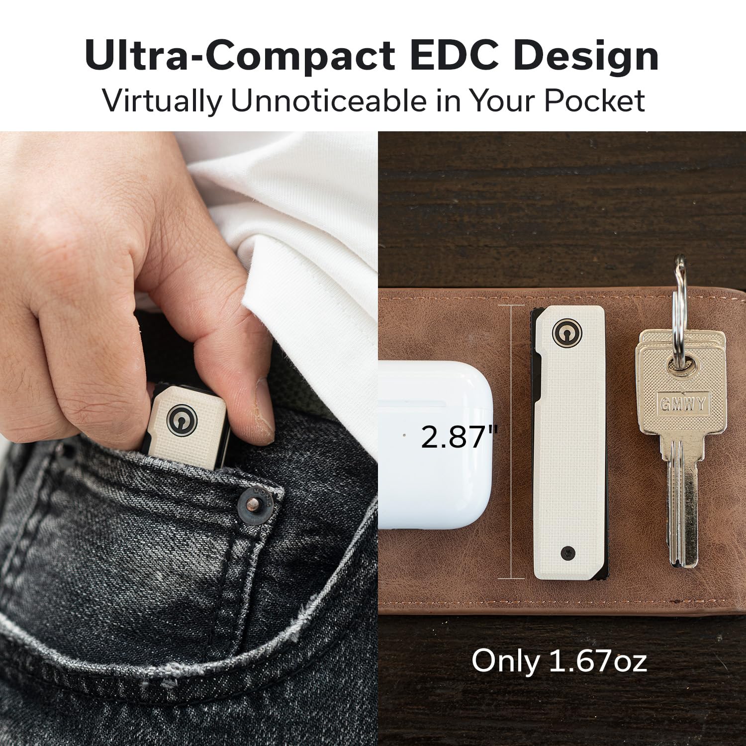 CIVIVI Mini Kukei Pocket Knife, Folding Knife 5.12 CM Nitro-V Blade G10 Handle, EDC Knife with Leather Sheath, Front Flipper Opener C25036-3(Ivory)