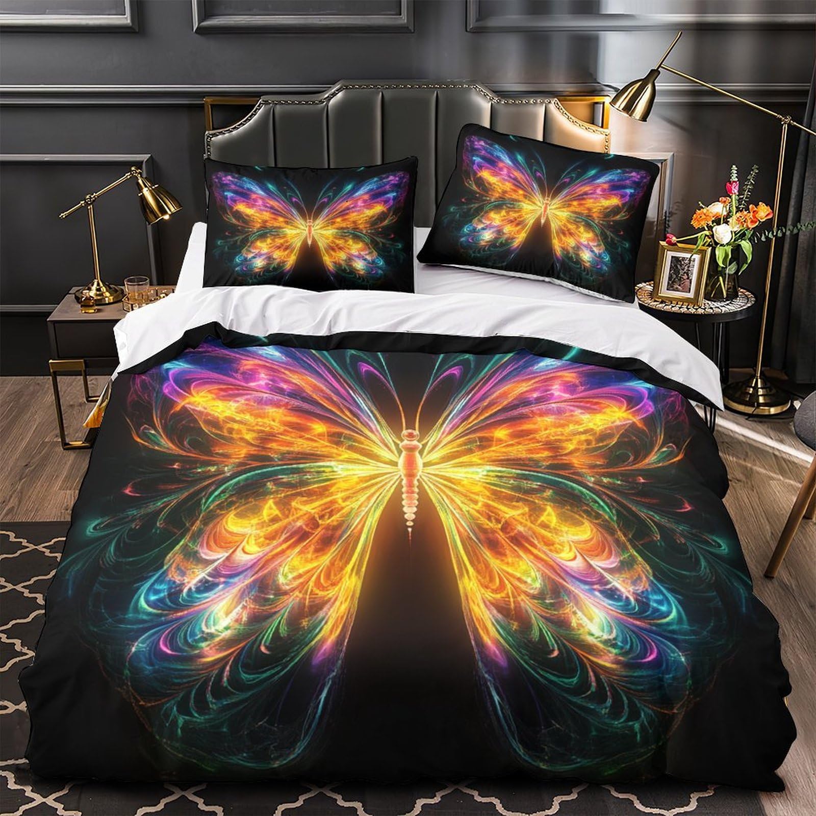 Drap de couette papillon éclatant au design numérique haut de gamme pour adulte