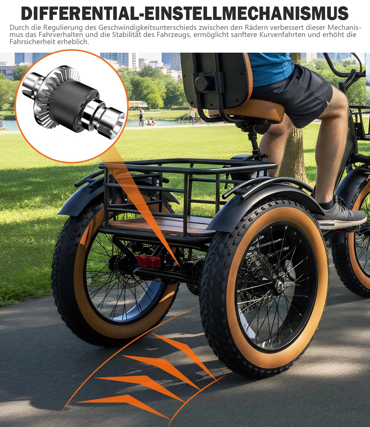 Elektro-Dreirad für Erwachsene, faltbares E-Trike mit 48V 15,6Ah Akku,zu 70-90 km Reichweite, 20×4 Zoll Fat Tires, 7-Gang-Schaltung, Differenzial, Aluminiumrahmen, bis 150 kg