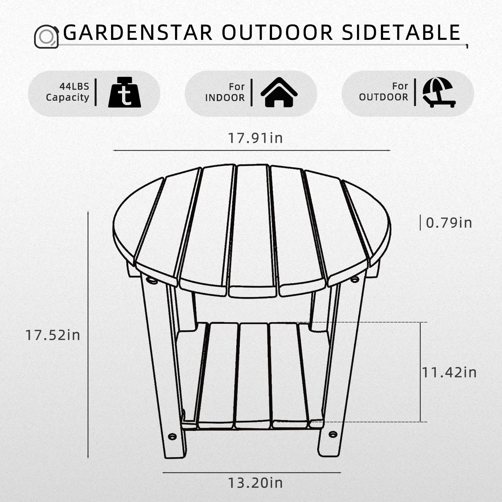 A-3 GARDENSTAR Adirondack Round Outdoor Side Table 2-Tier Storage