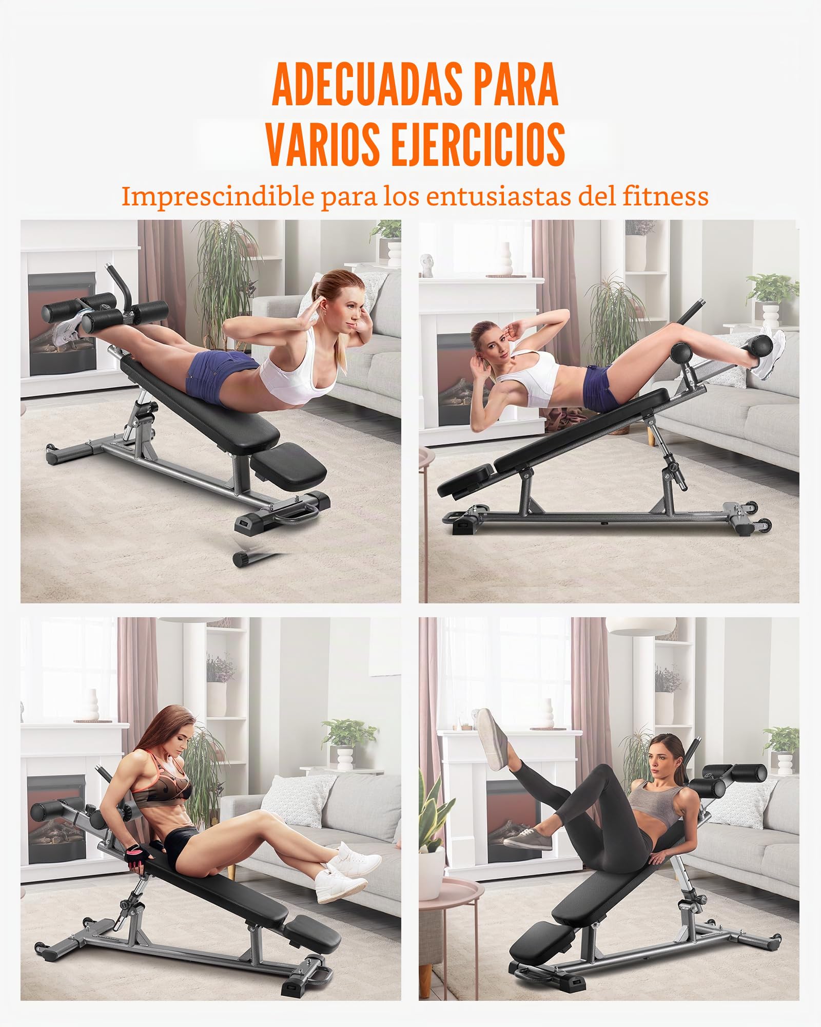 VEVOR Banco para sentarse, banco de abdominales declinado con mango crujiente inverso, ajuste de altura ajustable, acero resistente, capacidad de 500/600/1000 libras para entrenamientos de gimnasio en