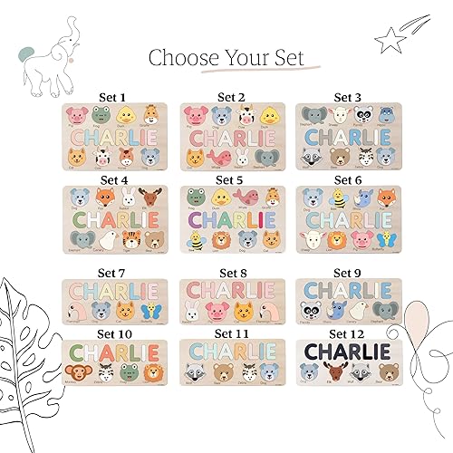 Miniatura 3 de Boy and Girl Custom Name Puzzle with Animals, Custom Handmade Birthday Gift for Kids, Christmas Gifts for Baby, Special New Baby Gift